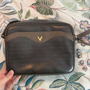 Elegant Vintage Mario Valentino Brown V-Pattern Messenger Crossbody Bag